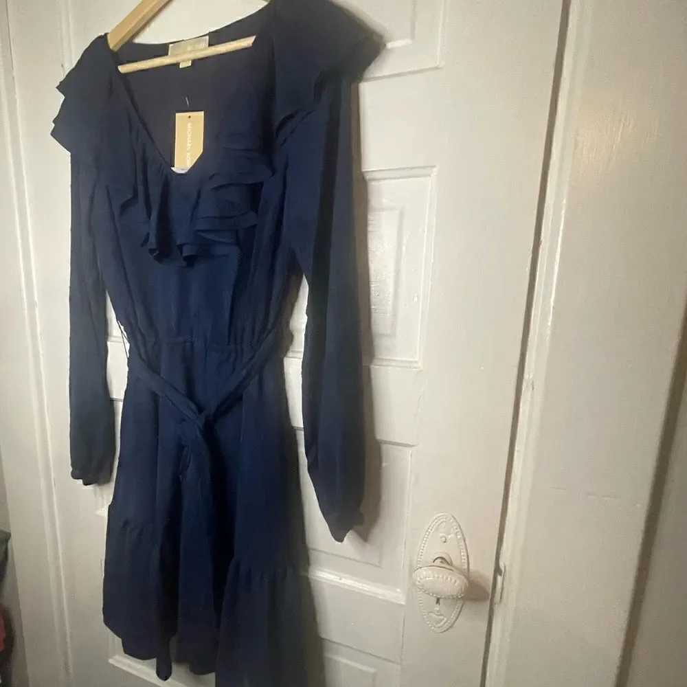 NWTs Michael Kors Ruffled V-Neck Tiered Hem Dress Size Medium